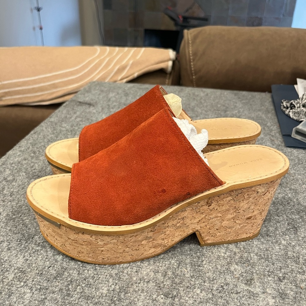 Zara Suede Leather Cork Platform Wedges Size 41 Women’s